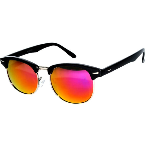 Half Frame Sunglasses Black/Silver Frame Purple Mirror Lens