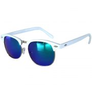 Half Frame Sunglasses Leopard White/Silver Frame Blue-Green Mirror Lens