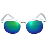 Half Frame Sunglasses Leopard White/Silver Frame Blue-Green Mirror Lens