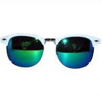 Half Frame Sunglasses Leopard White/Silver Frame Blue-Green Mirror Lens