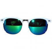 Half Frame Sunglasses Leopard White/Silver Frame Blue-Green Mirror Lens