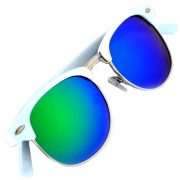 Half Frame Sunglasses Leopard White/Silver Frame Blue-Green Mirror Lens