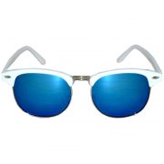 Half Frame Sunglasses Leopard White/Silver Frame Blue Mirror Lens