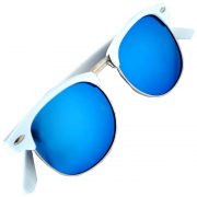 Half Frame Sunglasses Leopard White/Silver Frame Blue Mirror Lens