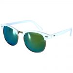 Half Frame Sunglasses Leopard White/Silver Frame Green Mirror Lens
