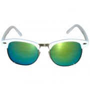 Half Frame Sunglasses Leopard White/Silver Frame Green Mirror Lens