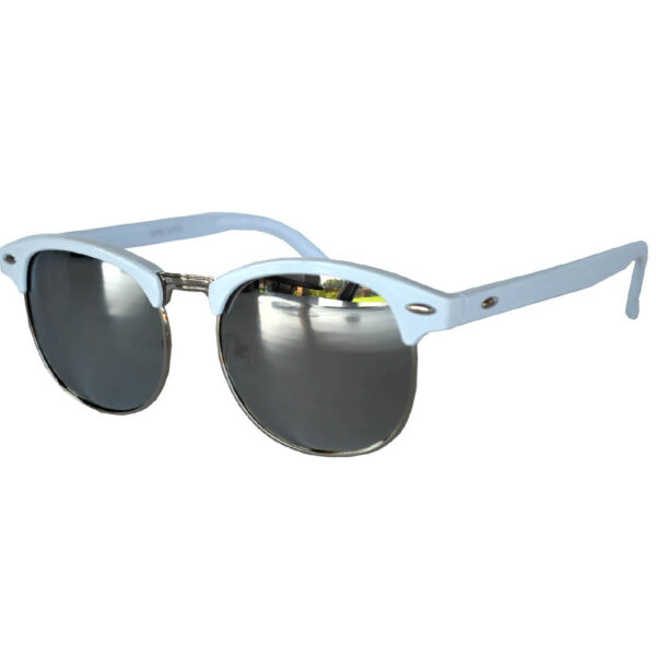 Half Frame Sunglasses Leopard White/Silver Frame Silver Mirror Lens