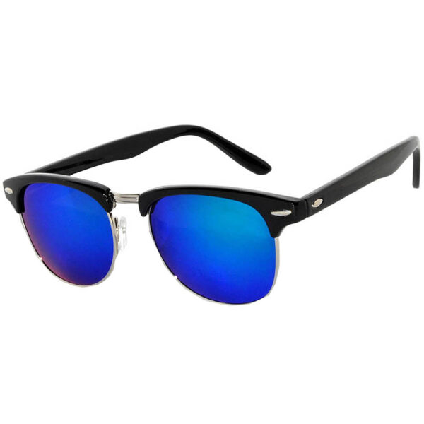 Half Frame Sunglasses Black/Silver Frame Blue-Green Mirror Lens