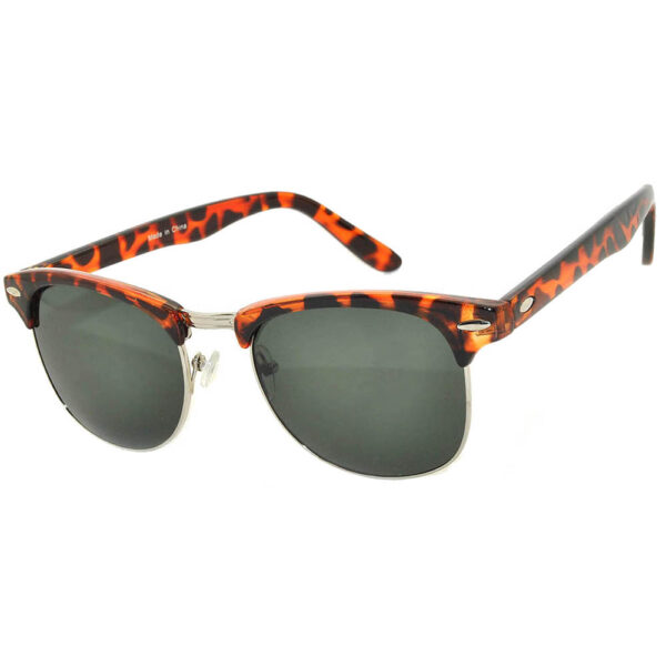 Half Frame Sunglasses Leopard/Silver Frame Green Lens