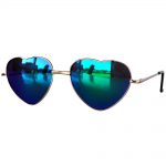 Sunglasses Heart Women's Metal Gold Frame Blue-Green Mirror Lens