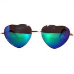 Sunglasses Heart Women's Metal Gold Frame Blue-Green Mirror Lens