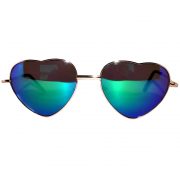 Sunglasses Heart Women's Metal Gold Frame Blue-Green Mirror Lens