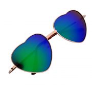 Sunglasses Heart Women's Metal Gold Frame Blue-Green Mirror Lens