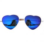 Sunglasses Heart Women's Metal Gold Frame Blue Lens