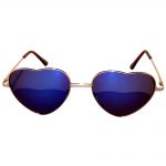 Sunglasses Heart Women's Metal Gold Frame Blue Lens