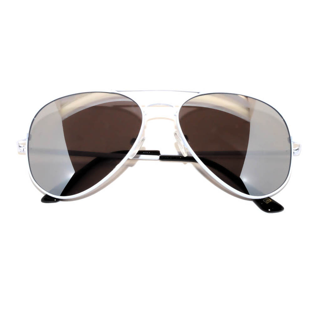 OWL ® Eyewear Aviator Sunglasses Spring Hinges Mirror Lens White Frame ...