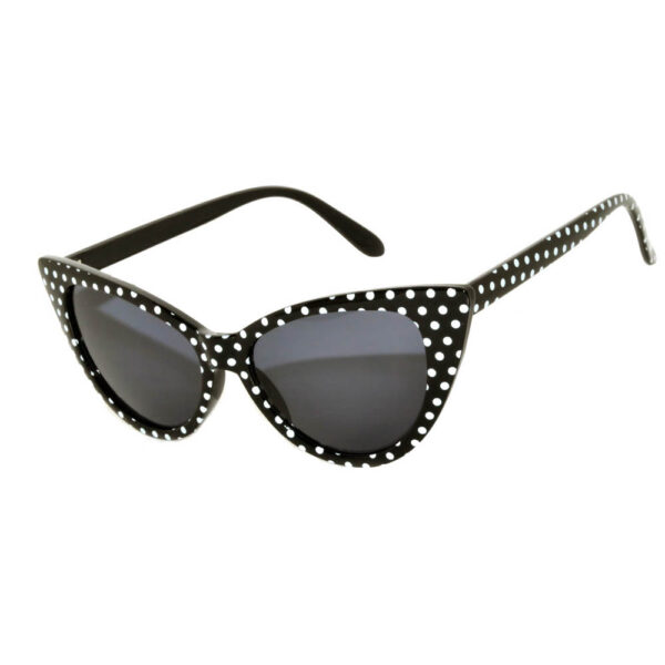 Wholesale Cat Eye Sunglasses Black with Dots Frame Smoke Lens One Dozen