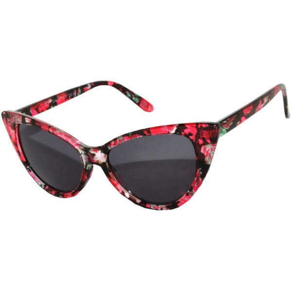 Wholesale Cat Eye Sunglasses Red Floral Frame Smoke Lens