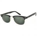 Half Frame Sunglasses Black Silver Metal Frame GRD Green Lens One Dozen