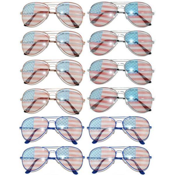 OWL ® Eyewear Wholesale Aviator Sunglasses American Flag Mix Frame (12 PCS