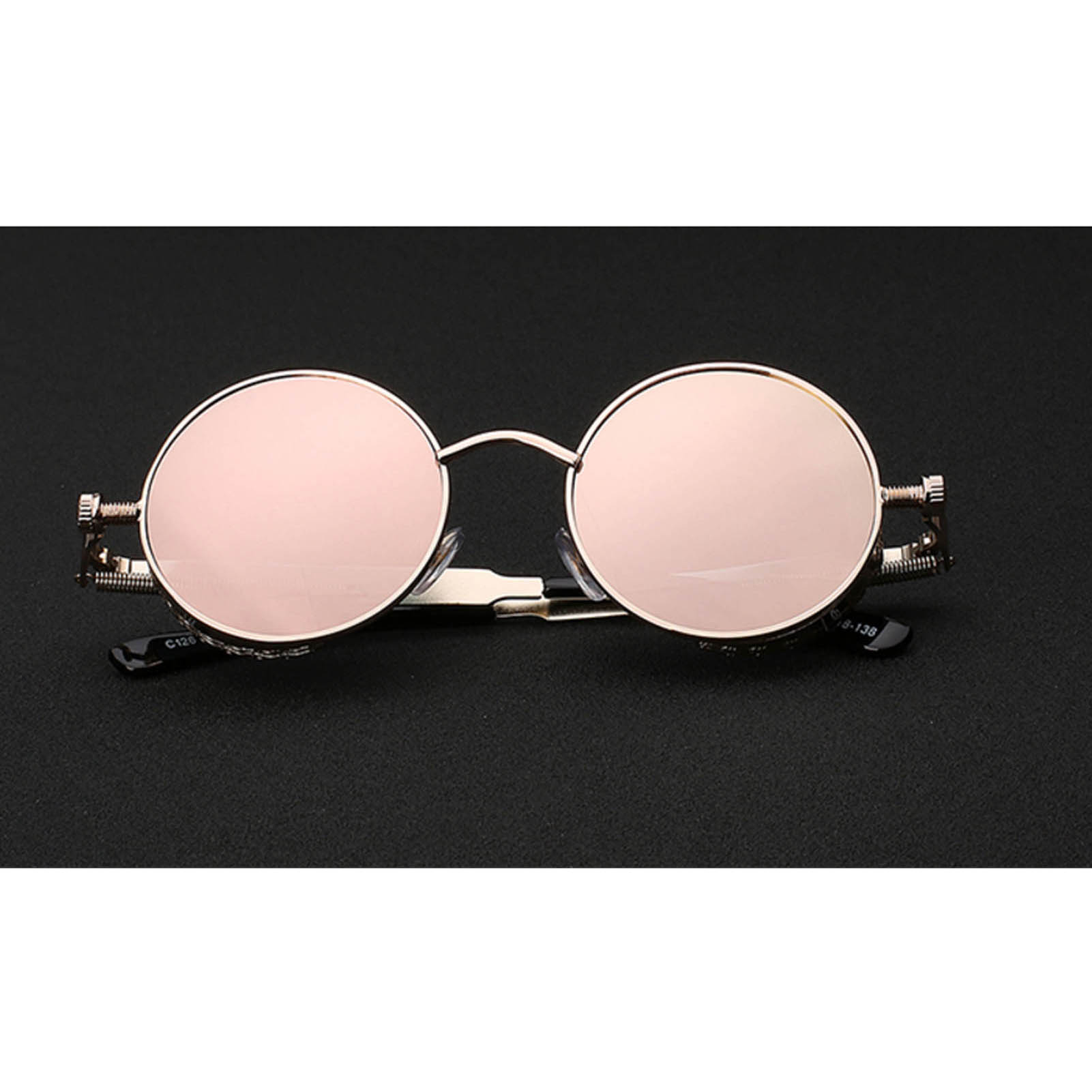 060 C3 Steampunk Gothic Sunglasses Metal Round Circle Gold Frame Pink Rose Mirror Lens One Pair