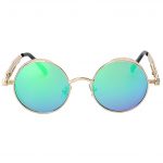 OWL ® Steampunk Gothic Eyewear Sunglasses Women's Men's Metal Round Circle Gold Frame Pink Mirror Lens One Pair