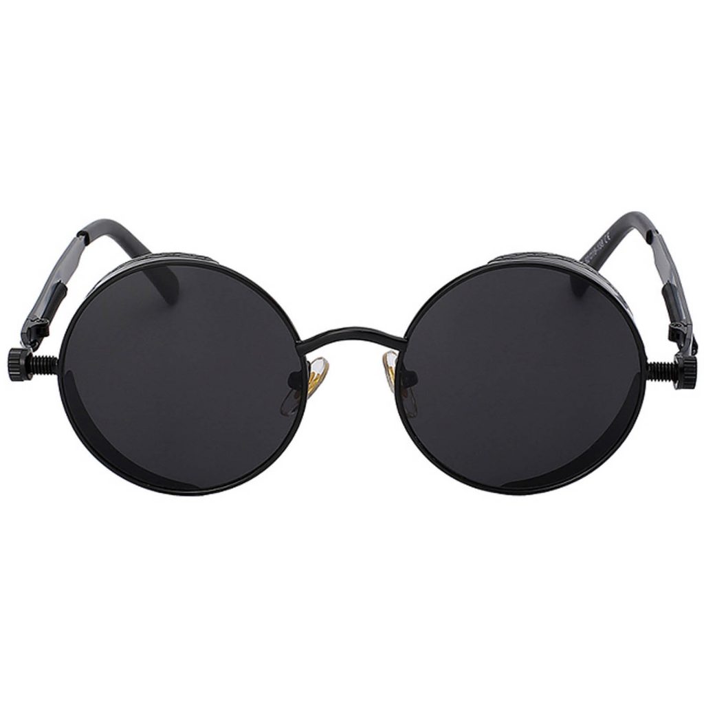 Steampunk Gothic Sunglasses Metal Round Circle Matte Frame Black Lens ...