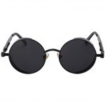 OWL ® Steampunk C7 Gothic Eyewear Sunglasses Women's Men's Metal Round Circle Matte Frame Black Lens One Pair