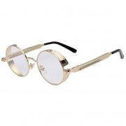 OWL ® Steampunk C8 Gothic Eyewear Sunglasses Women's Men's Metal Round Circle Gold Frame Clear Lens One Pair