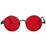 OWL ® Steampunk C9 Gothic Eyewear Sunglasses Women's Men's Metal Round Circle Black Frame Sea Red Lens One Pair