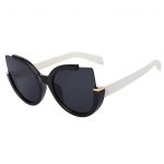 OWL ® 001 C2 Round Eyewear Sunglasses Women's Men's Plastic Round Circle Black/White Frame Black Lens One Pair