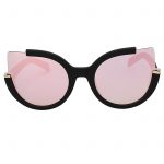 OWL ® 001 C5 Cat Round Eyewear Sunglasses Women's Men's Plastic Round Rubber Black Frame Pink Lens One Pair