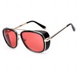 OWL ® 002 C2 Aviator Eyewear Sunglasses Women's Men's Metal Black Frame Red Lens One Pair