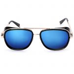 OWL ® 002 C8 Aviator Eyewear Sunglasses Women's Men's Metal Black Frame Blue Lens One Pair