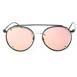 OWL ® 009 C3 Round Eyewear Sunglasses Women's Men's Metal Round Circle Black Frame Pink Mirror Lens One Pair