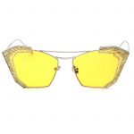 OWL ® 016 C2 Cat Rectangle Eyewear Sunglasses Women's Men's Metal Silver Frame Yellow Lens One Pair
