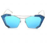 OWL ® 016 C7 Cat Rectangle Eyewear Sunglasses Women's Men's Metal Silver Frame Blue Lens One Pair