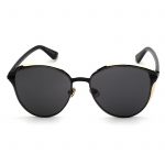 OWL ® 017 C1 Cat Round Eyewear Sunglasses Women's Men's Metal Round Black Frame Black Lens One Pair