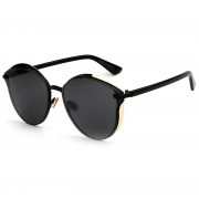 OWL ® 017 C1 Cat Round Eyewear Sunglasses Women's Men's Metal Round Black Frame Black Lens One Pair