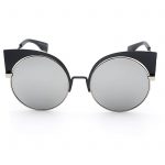 OWL ® 018 C2 Cat Round Eyewear Sunglasses Women's Men's Metal Silver Black Frame Silver Lens One Pair