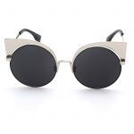 OWL ® 018 C4 Cat Round Eyewear Sunglasses Women's Men's Metal Silver Black Frame Black Lens One Pair