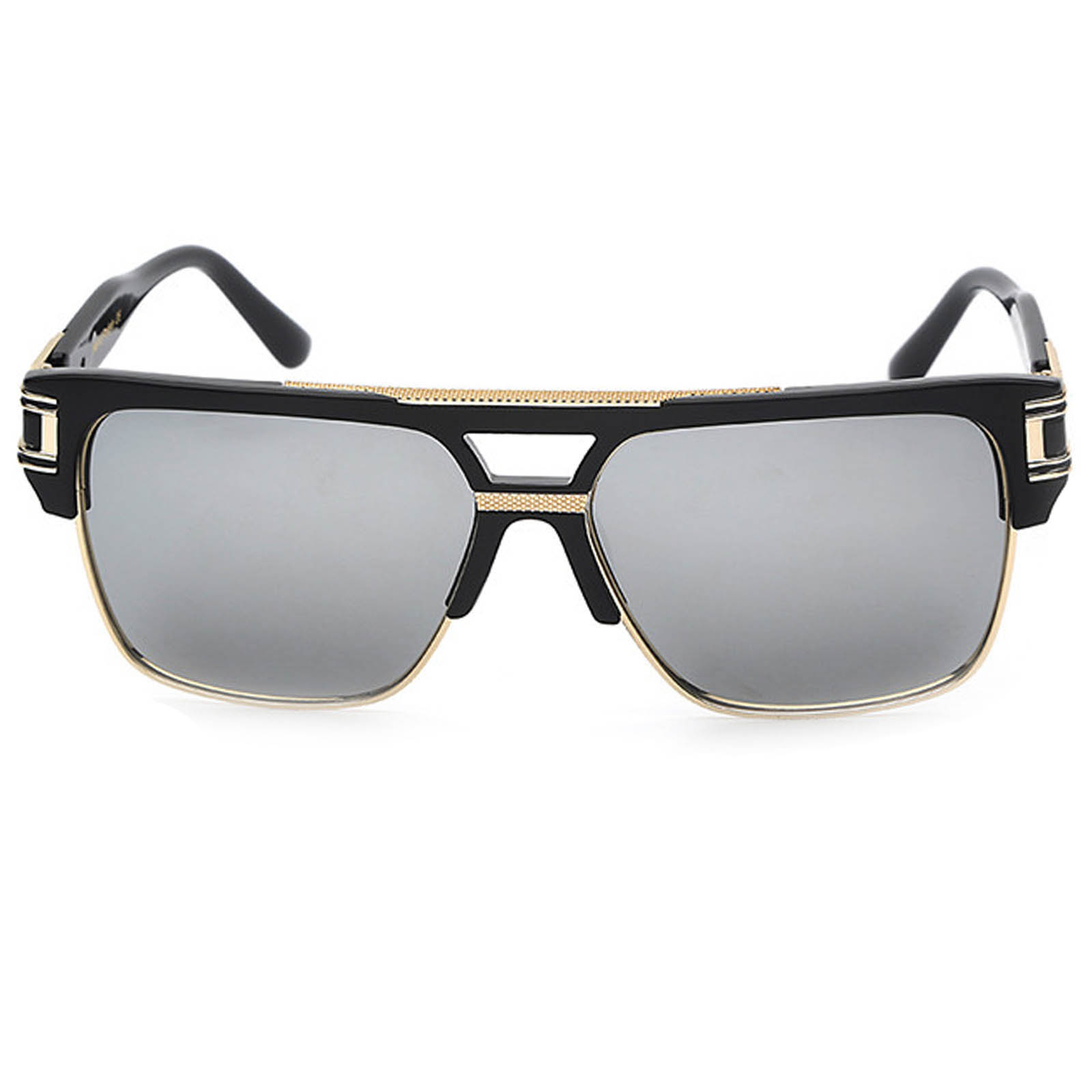 020 C4 Rectangle Sunglasses Men’s Gold Black Frame Silver Mirror Lens ...
