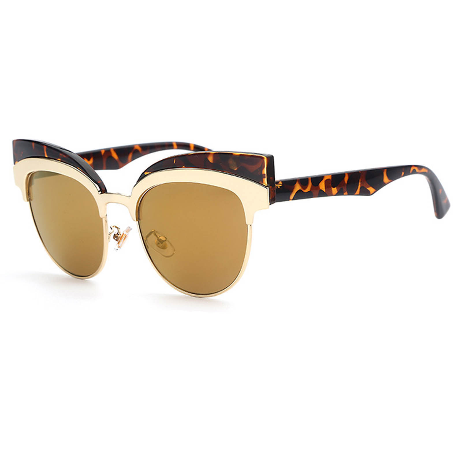 Owl ® 024 C3 Cat Eyewear Sunglasses Womens Mens Metal Leopard Frame Gold Lens One Pair 2330