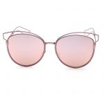 OWL ® 027 C2 Cat Round Eyewear Sunglasses Women's Men's Metal Pink Frame Pink Mirror Lens One Pair