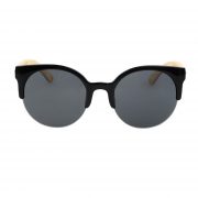 OWL ® 037 C1 Cat Round Eyewear Sunglasses Women's Men's Bamboo Black Frame Black Lens One Pair