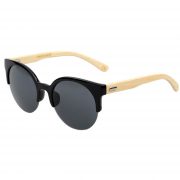 OWL ® 037 C1 Cat Round Eyewear Sunglasses Women's Men's Bamboo Black Frame Black Lens One Pair