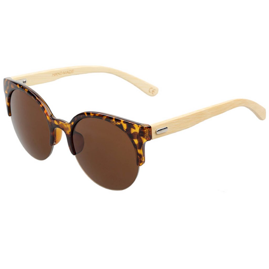 Owl ® 037 C3 Cat Eyewear Sunglasses Womens Mens Bamboo Leopard Frame Brown Lens One Pair 4806