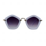 OWL ® 044 C6 Round Pentagon Eyewear Sunglasses Women's Men's Metal White Frame Smoke Lens One Pair