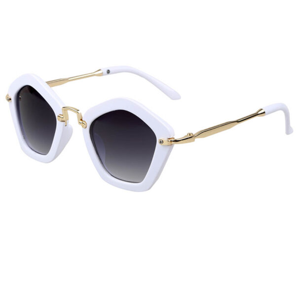 OWL ® 044 C6 Round Pentagon Eyewear Sunglasses Women's Men's Metal White Frame Smoke Lens One Pair