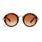 OWL ® 045 C1 Round Eyewear Sunglasses Women's Men's Metal Round Circle Leopard Frame Btown Lens One Pair